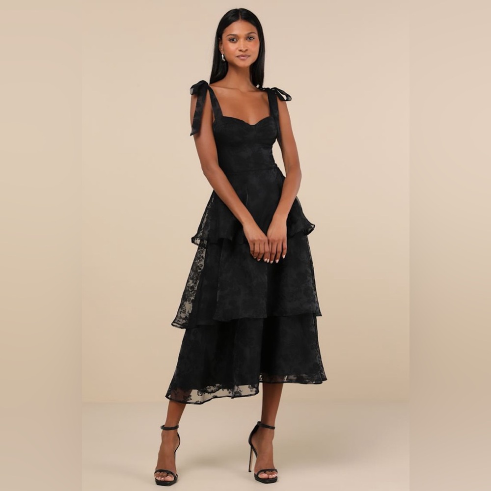 Lulu's Black Lace Midi Dress - Picture 4 of 4